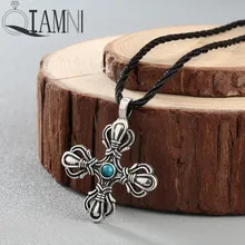 QIAMNI Unieke mannen Cross Noorse Viking Amulet Hanger Ketting Punk Mannelijke Vintage Etnische Touw Choker Sieraden Gift Bijoux Colier(China)