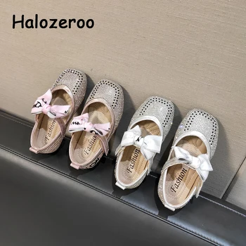 

New Spring Baby Girls Bow Princess Shoes Children Rhinestone Shoes Toddler Pink Brand Flats Soft Sweet Shoes Fashion Mary Jane