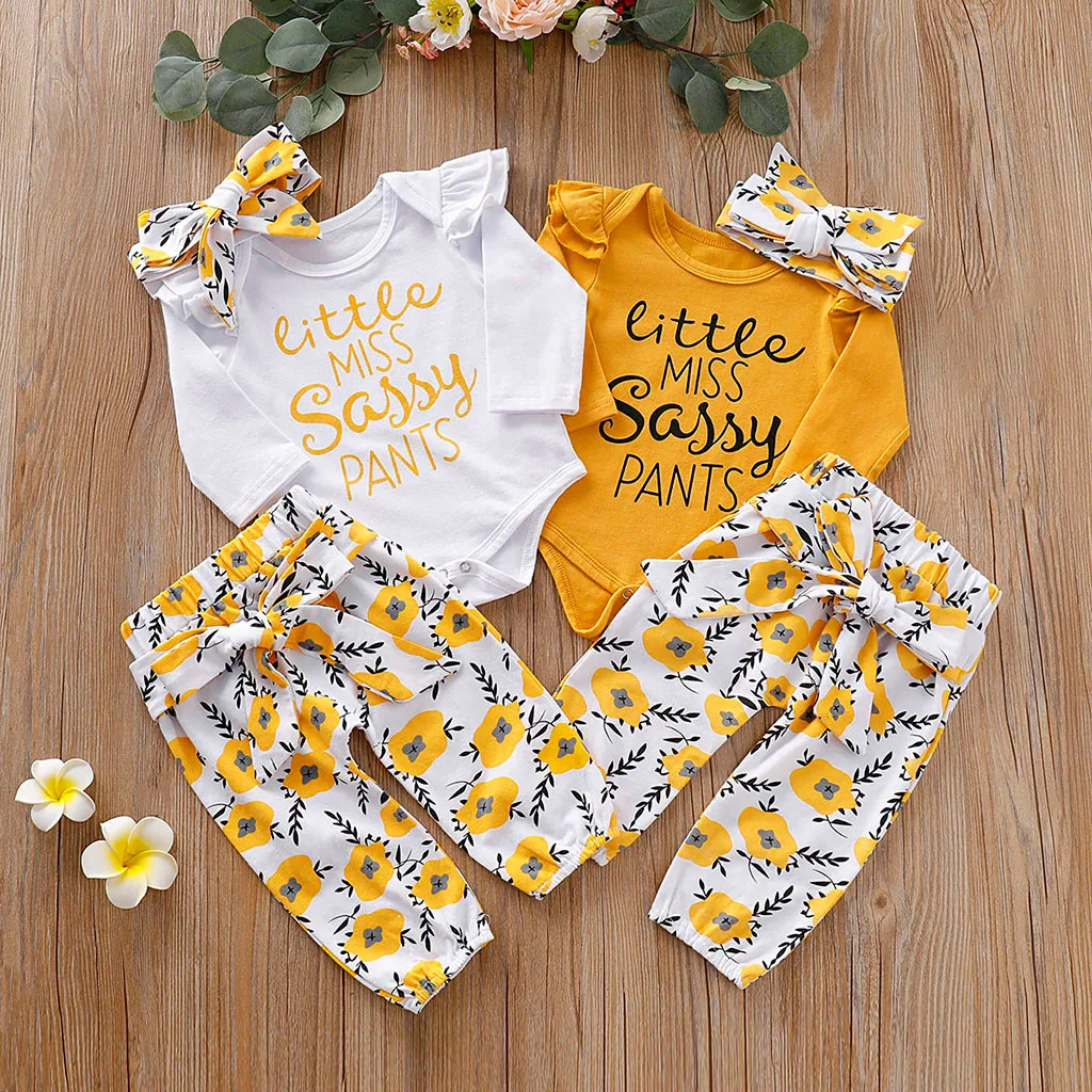 

Infant Baby Girl Clothes Letter Print Romper Bodysuit+Floral Pants+Headband Outfits Baby Girl Fall Clothes roupa infantil