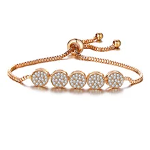 Классические очаровательные браслеты с пятью круглыми дисками и кристаллами, регулируемый браслет-цепочка из золота/серебра для мужчин и женщин, ювелирные изделия