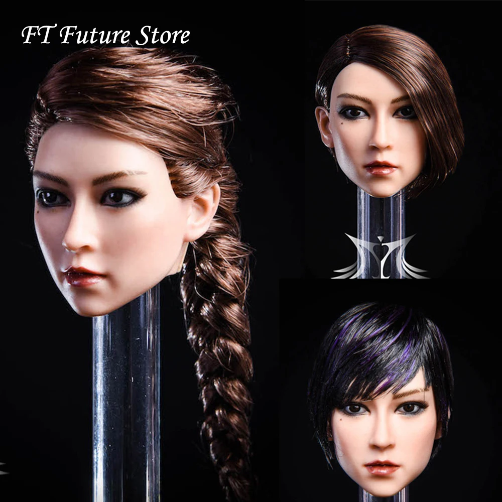 YMTOYS 1:6 Asian Star Lan Black Long Hair Head Sculpt Model Fit Seamless Body