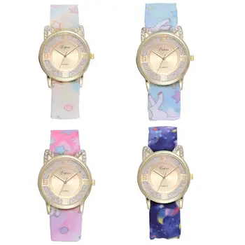 

Women Watch Cute Loose Pink Rabbit Ears Flower Cloth Tied Band Diamond Noble Ladies Fashion Alloy Scarf Band Quartz Wristwatches
