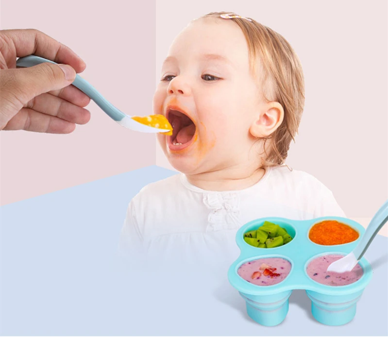 Portability Baby Foldable Food Container Infant Flower Lattice Fruit Storage Box Safety Silicone Freezer Tray Crisper
