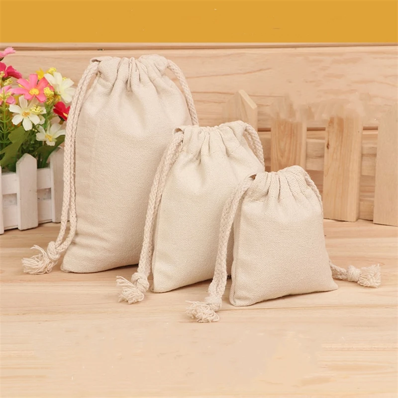 10pcs Cotton Drawstring Reusable Bag for Grocery Jewelry Wedding Gift Bags 