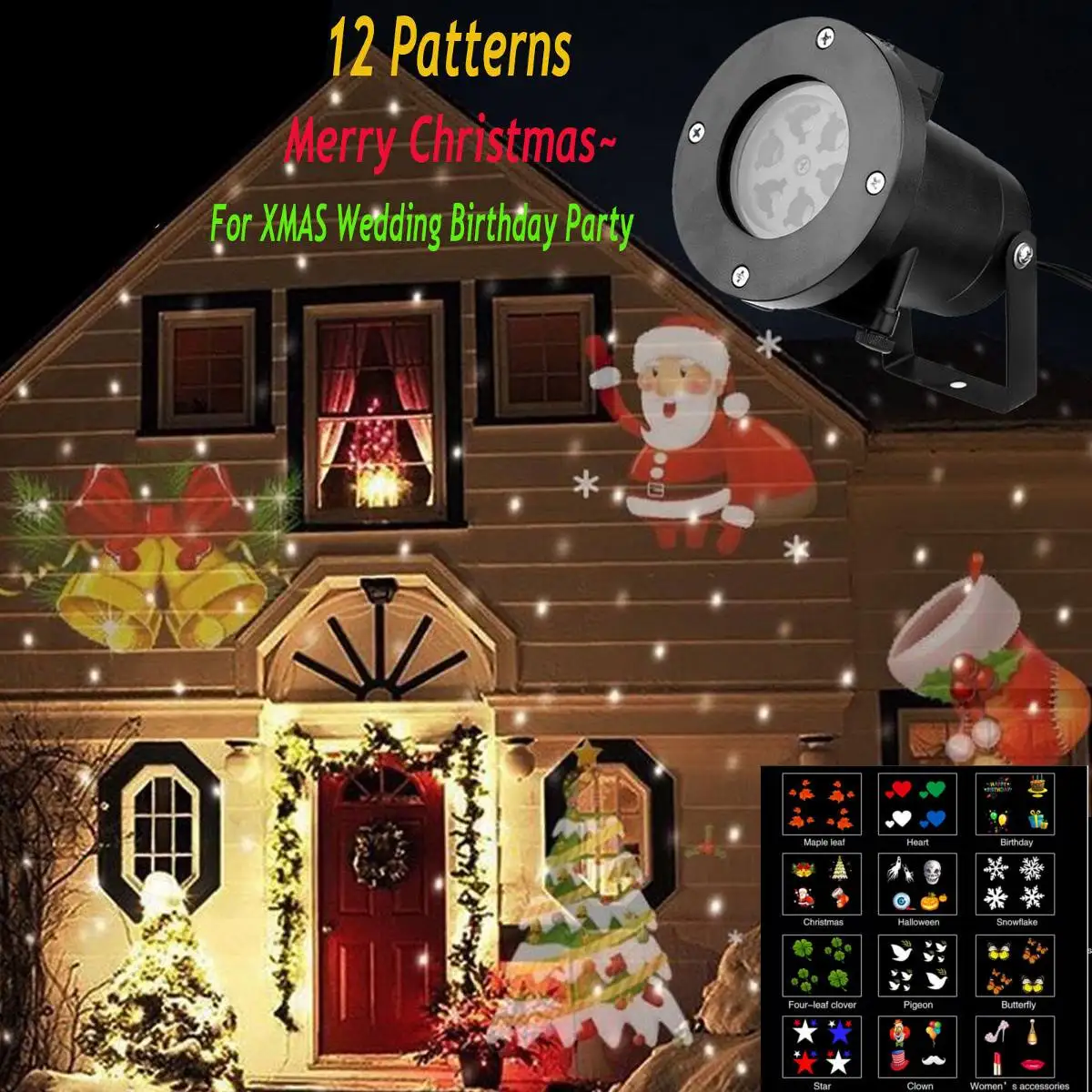

12 Patterns LED Laser Projector Snowflake Disco Light Christmas Party Lights Waterproof Christmas Decorations For Home