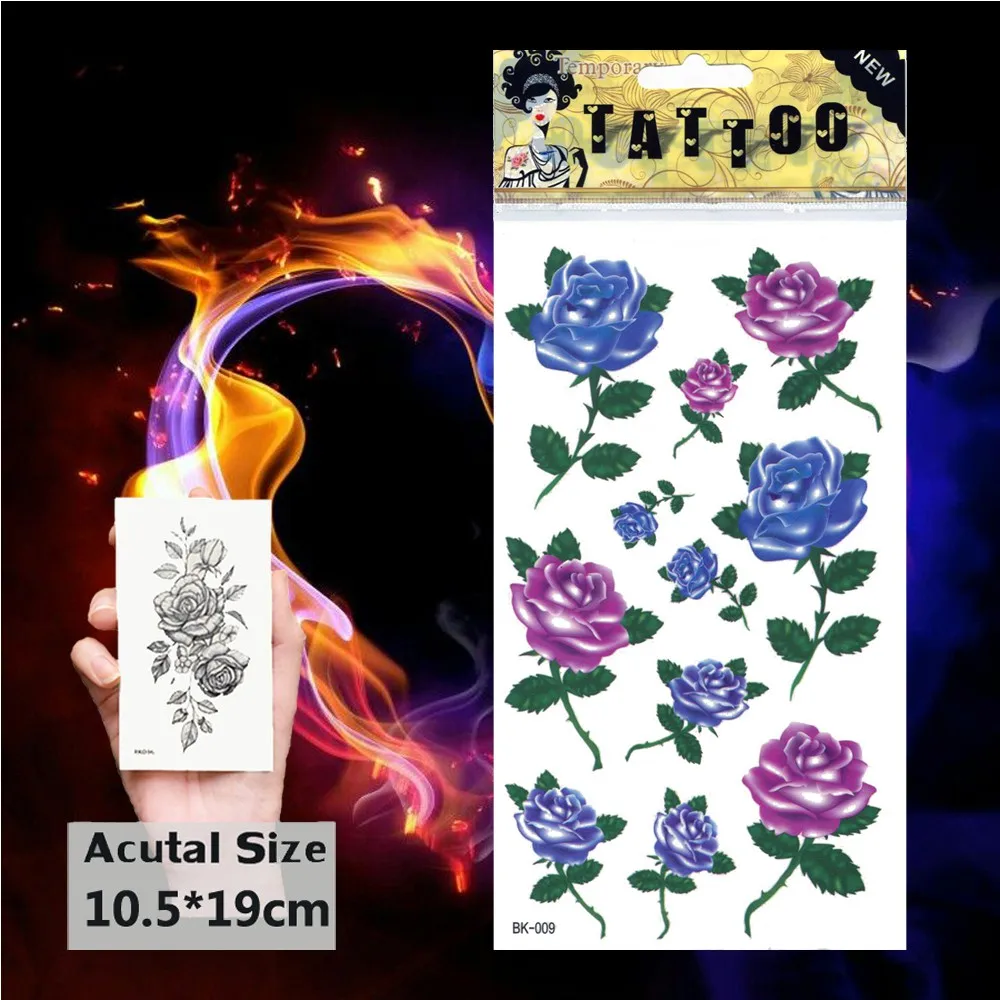 Red and Purple Rose with Leaf Arm Tattoo Flowers Waterproof Body Art Temporary Tattoos Stickers Fake Leg Tatoo for Women | Красота и