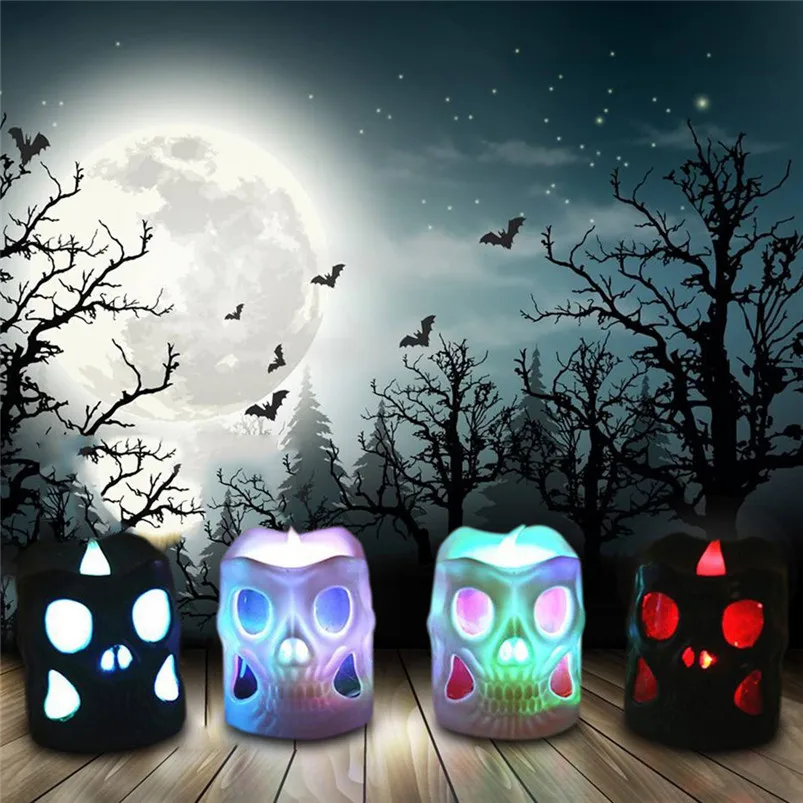 4Pcs Halloween Light Decoration Skull Candle Lamp Colorful Night Light Garland Led Light Luces Led Decoracion 35SEP106