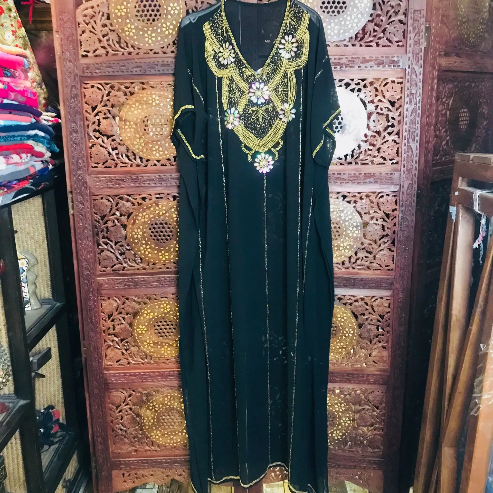 Sarees для женщин в Индии летучая мышь индийское платье пакистан Золотое Красное длинное платье рукав летучая мышь вышитое Блестящим Бисером v-образным вырезом шифоновое платье женское