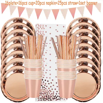 

Rose Gold Party Disposable Tableware Plates Cup Straws Cake Stand Adult 30 Birthday Anniversary Wedding Decor Hen Party Supplies