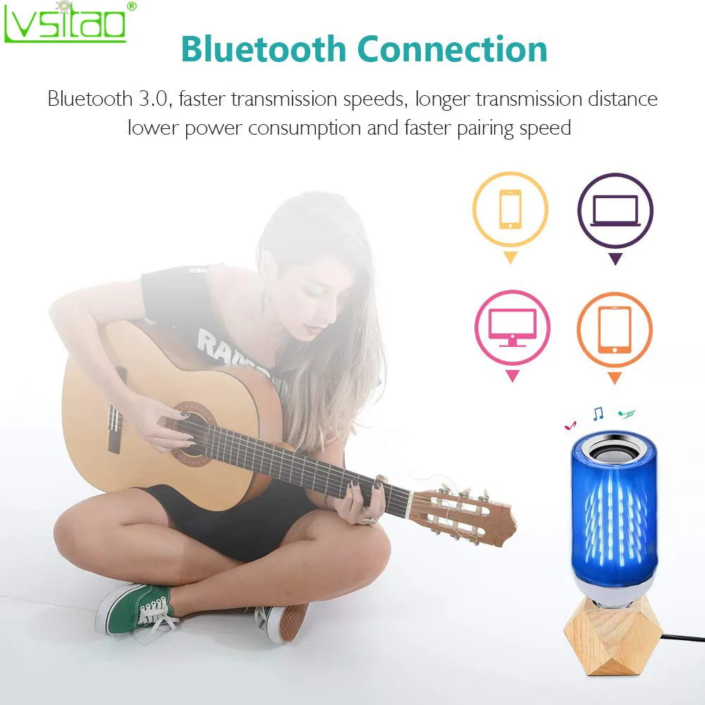 Цветной динамик светильник с эффектом пламени лампа E27 bluetooth музыка умный Blub 8 Вт