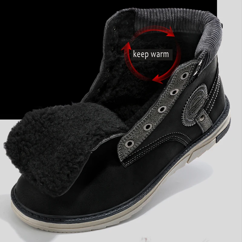 Jackshibo Fashion Design Ankle Snow Boots Shoes For Men Winter Warm Fur Lining Snow Boots Plush Warm Men Motorcycle Boots