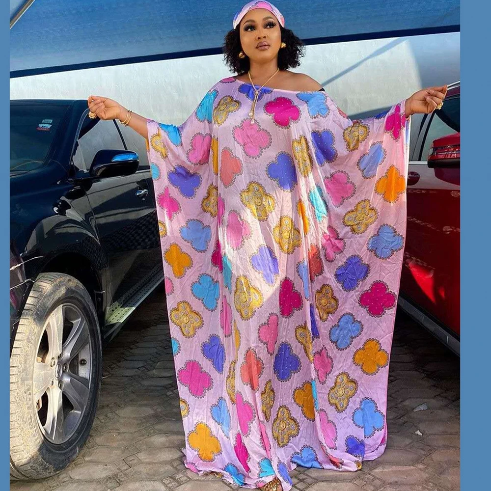 African Print Dashiki Silk Dress Abaya Hijab Bat Loose Muslim Bazin Design Long Maxi Robe Gowns Riche Sexy Lady Fairy Dreams