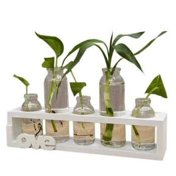

Nordic Wooden Crafts Creative 5 Holes Glass Hydroponic Vase Decoration Letter LOVE Desktop Vase Home Garden Decoration