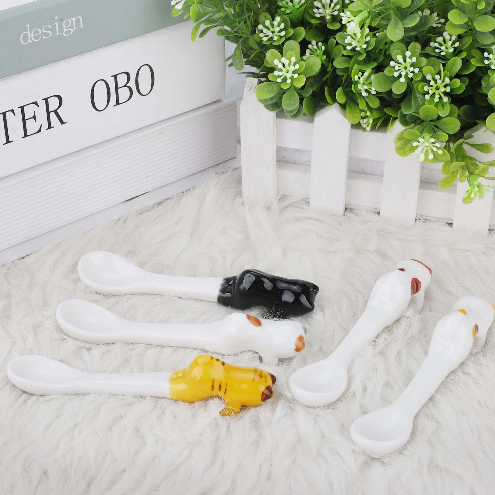 Hot sale Ceramic Cartoon Cute Cat Animal Spoon Hanging Coffee Dessert Unique Ice Cream Flatware Kitchen Tool Novelty Gift | Дом и сад