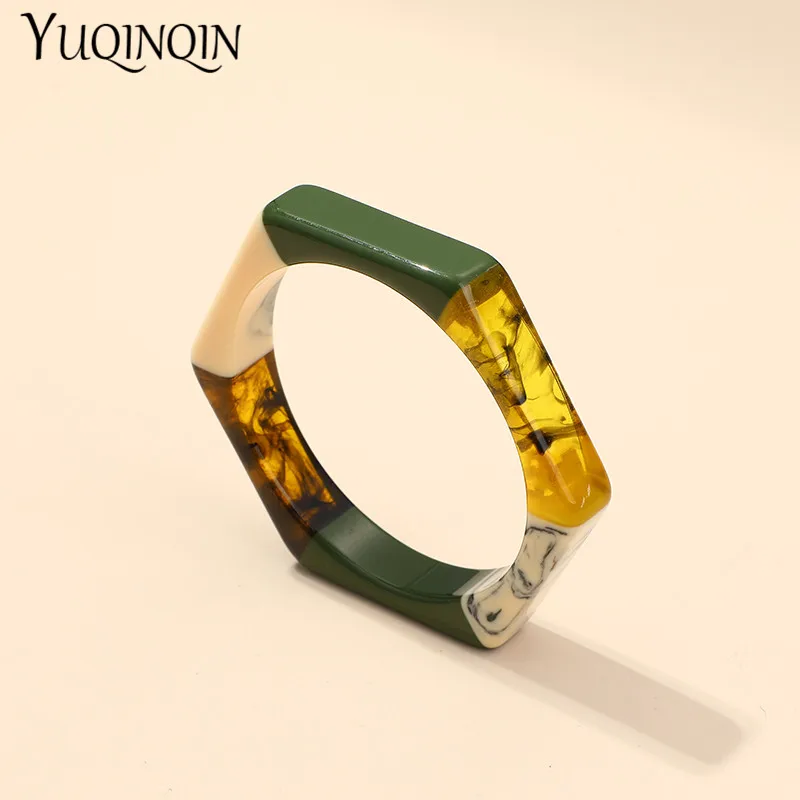 Acrylic Fashion Cuff Bracelets Bangles for Women Mix Colors Hexagon Geometric Resin Simple Bracelet Charm Gifts Jewelry Trendy bangle bracelet