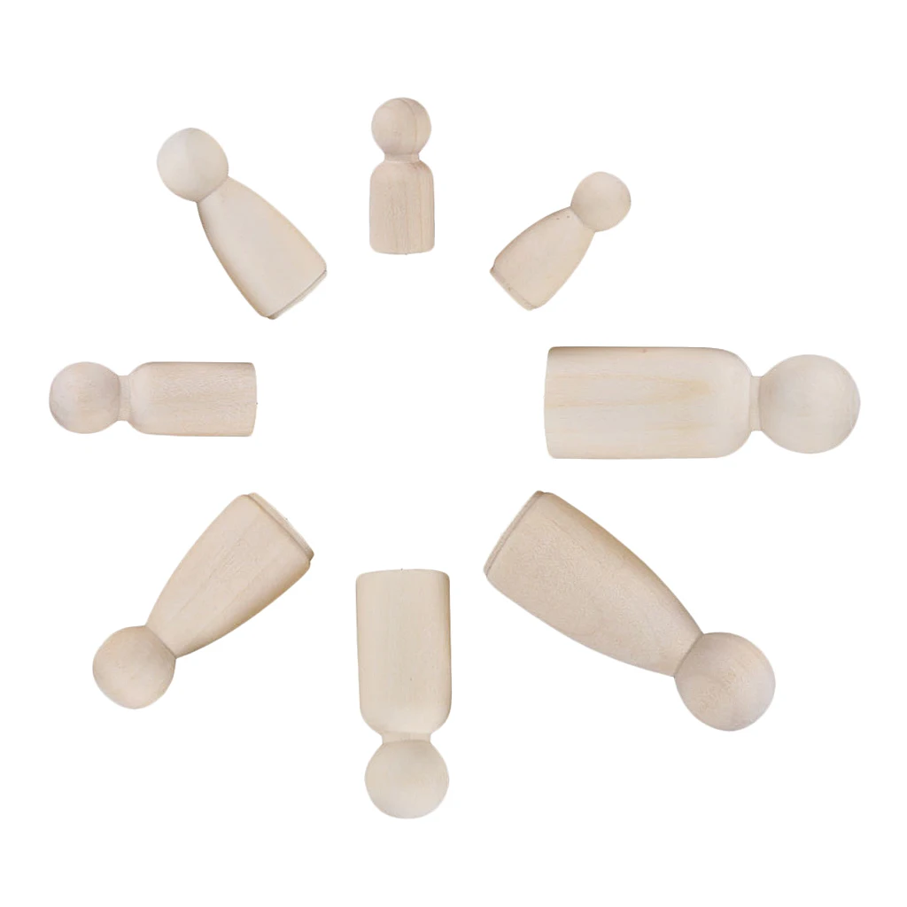 Family of 12 Wood Peg Dolls Wooden Figure People DIY Craft Kids Birthday Toy
