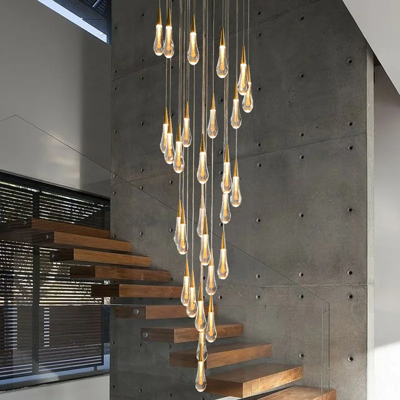 Modern crystal light chandelier led chandelier ceiling chandelier for staircase large gold drop design led cristal lamp long villa lobby hanging lighting fixture