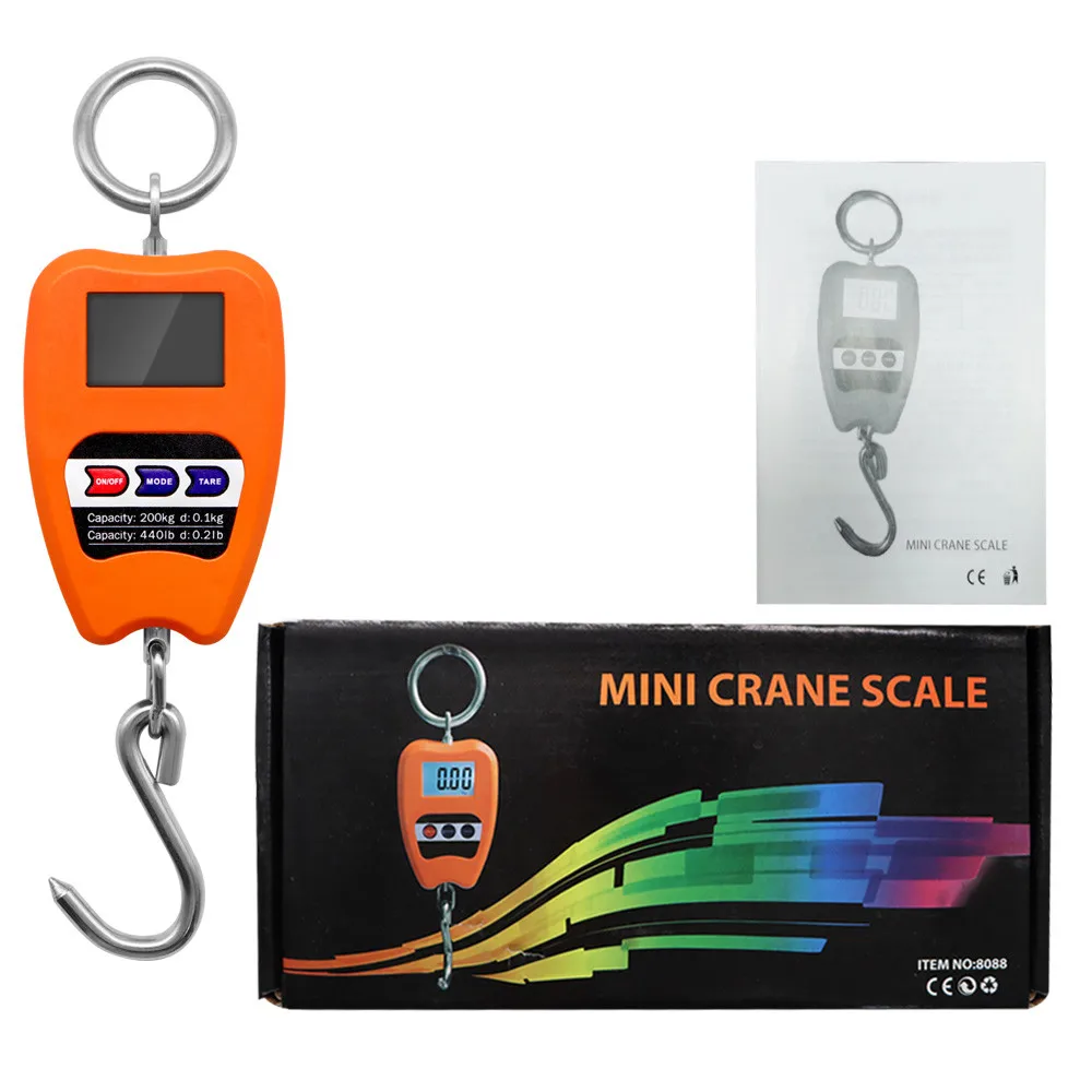 Mini Crane Scale 200kg Weighing Digital Industrial Hanging Scale 200kg/441lb Heavy Duty Hanging Hook Scales Stainless Steel 40%