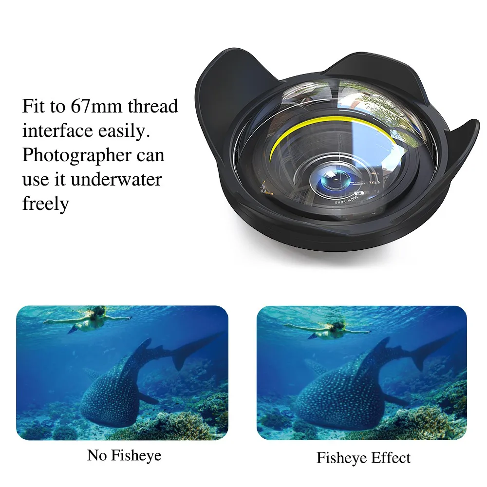 67mm Waterproof Wide Angle Dome Port Fisheye Lens