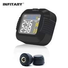 Infitary Motorcycle TPMS Tire Pressure Monitoring System Time Big Wireless LCD Display Solor Shift For Status Accurate 2 Digital