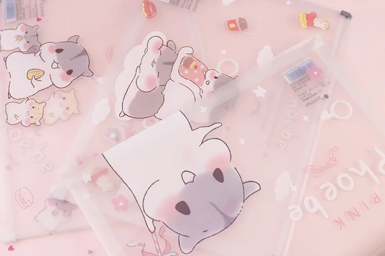1PC Kawaii Creative Peter Mouse A4 PP Zipper File Folder Bag Document Paper Organizer Storage Bags School Office Stationery