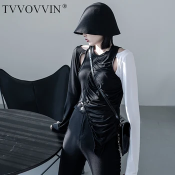 

TVVOVVIN Hollow Streetwear Sexy Woman Tshirts Long Sleeve Irregular Off-shoulder T Shirt Fashion Personality Top Autumn XJ5115