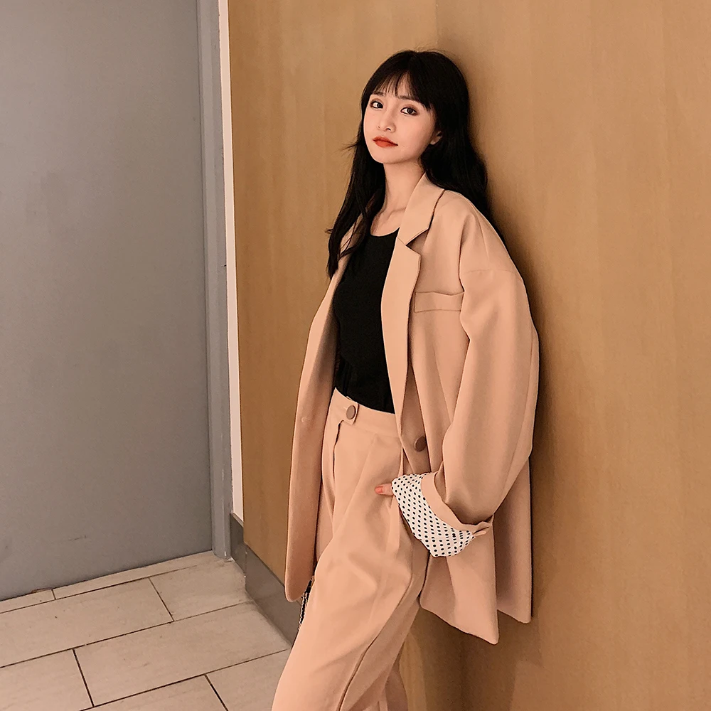 

Women Clothes Stylish Suit Female Office Two-piece Sets Solid Color Single-breasted Plus Size Suit Trouser Costume Femme