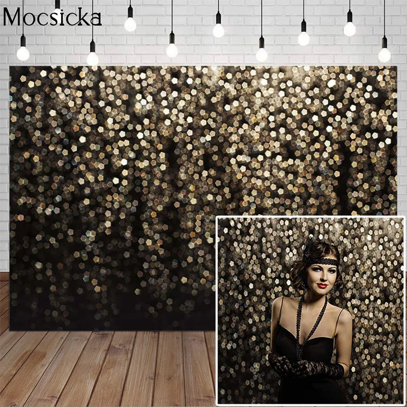 

Mocsicka Gold Bokeh Photography Background Birthday Party Backdrop Graduation Prom Dance Wedding Decoration For Photo Studio