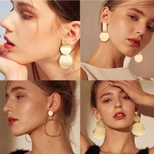 Женские модные серьги золотые металлические Висячие длинные Винтажные серьги массивные круглые серьга геометрической формы модные ювелирные изделия