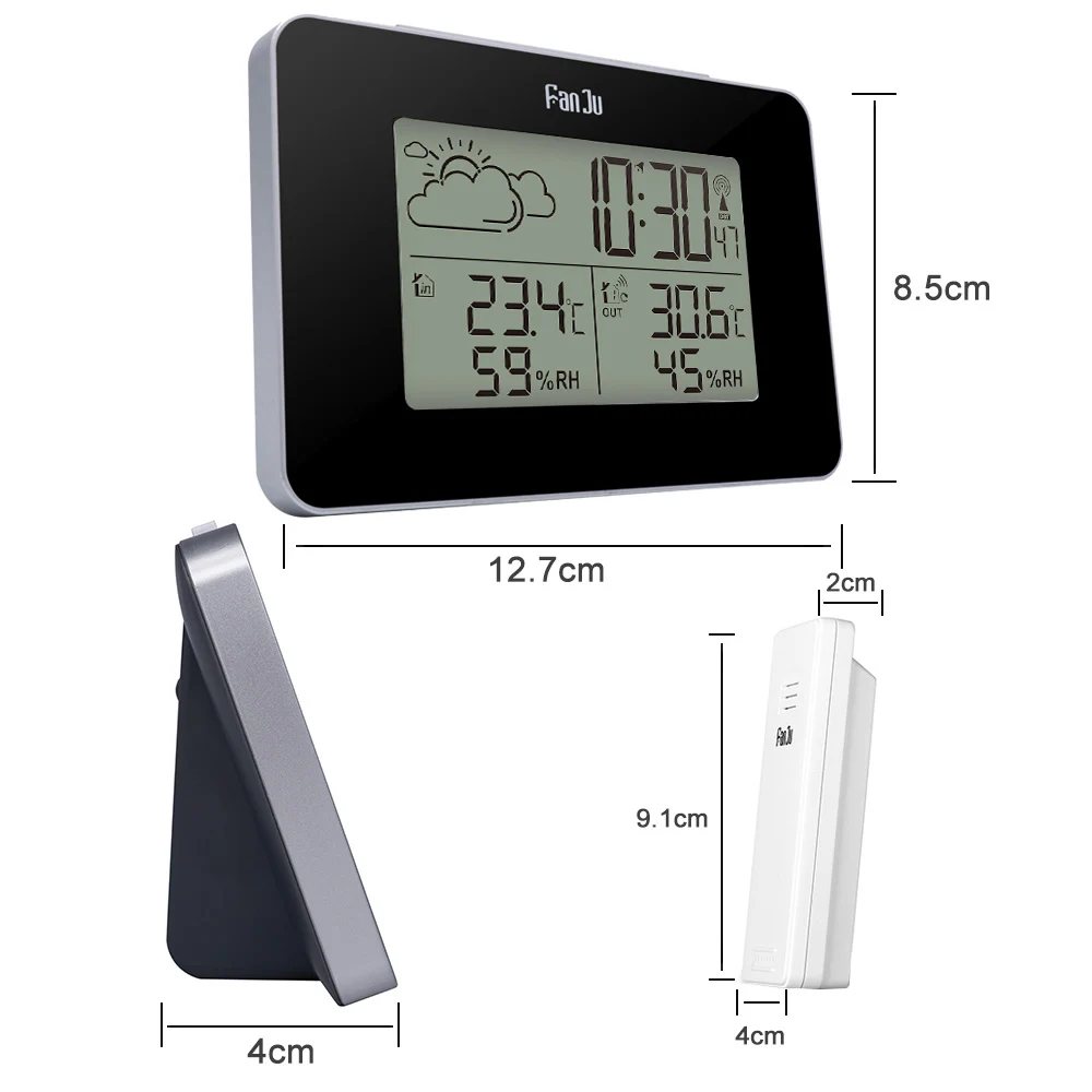 FanJu FJ3364 Метеостанция цифровые часы беспроводной термометр гигрометр сенсор светодиодный Будильник Повтор Настольные часы инструменты DCF