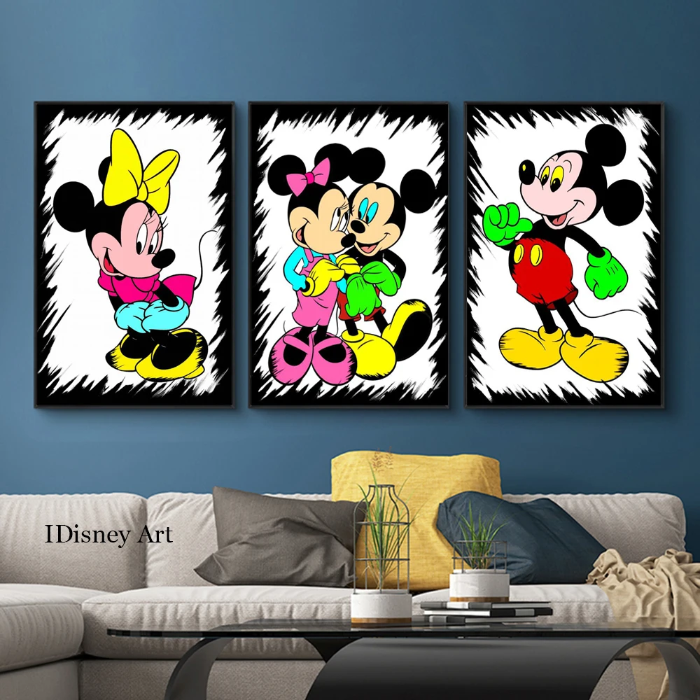 

Disney Anime Poster Street Graffiti Art Painting Romantic Posters Canvas Print Wall Art Mickey Mouse Lover Picture for Bedroom
