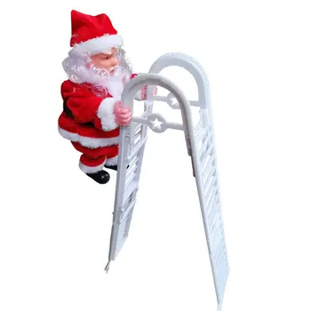 

Christmas Electric Ladder Santa Claus With Music Plush Toys Lovely Party Door Wall Ornament Double Ladder