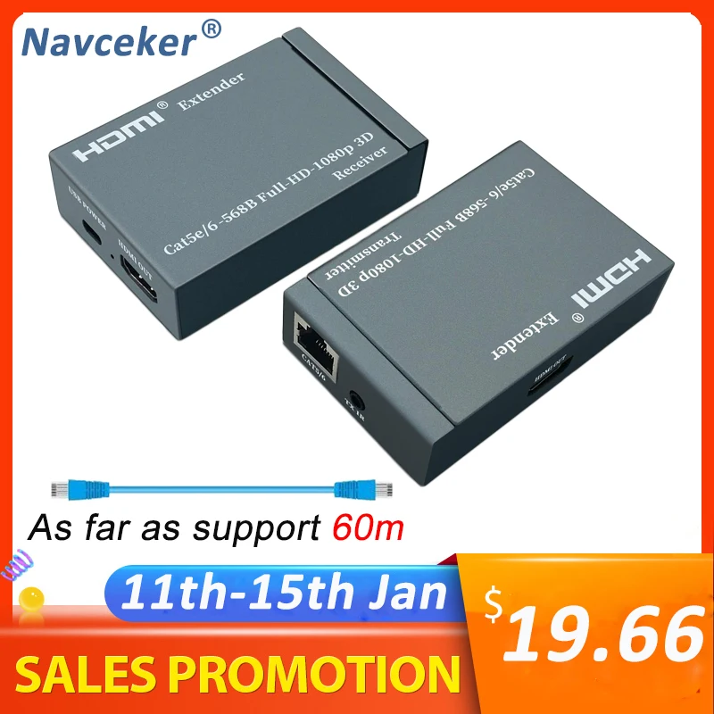 Удлинитель HDMI 1080P 60 м Ретранслятор кабели Ethernet Cat6 Cat7 с ИК функцией передатчик RJ45