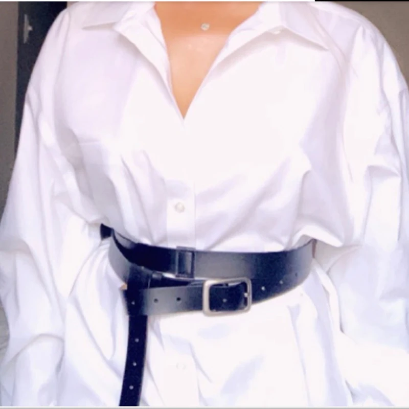 Роскошный бренд винтажный Модный длинный пояс индивидуальная талия широкая черная натуральная кожа рубашка с бретельками пояс для женщин
