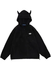  Aolamegs Hoodies Men Twist Knitting Demon Horns Solid Color Zipper Coats Soft Cozy Hipster Tops Hip Hop Loose Casual Streetwear 