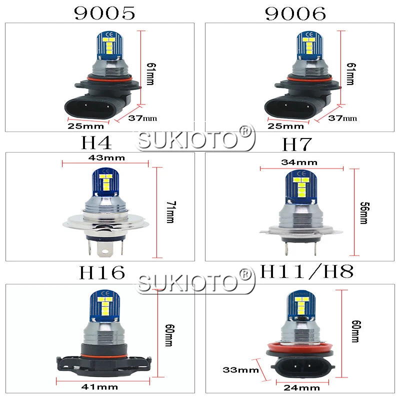 SUKIOTO 2PCS 2020 New Super Bright H4 LED Fog Lamps H7 H8 H11 9005 HB3 9006 HB4 Lemon Green Car Light Fog Running Bulb (5)