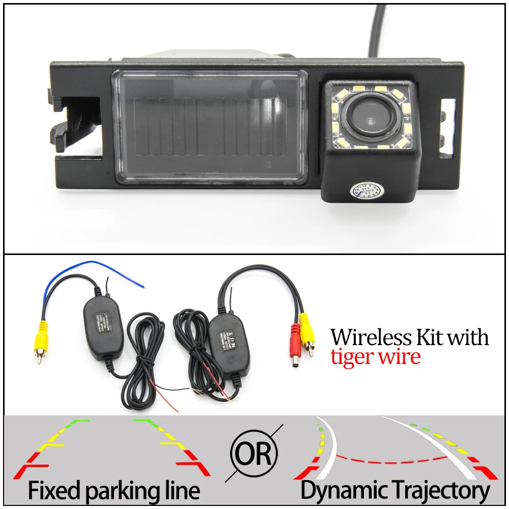 Фиксированная или динамическая траектория камера заднего вида CCD для hyundai New Tucson/IX35 2005- Автомобильная резервная обратная принадлежности для парковки - Название цвета: 12LED And Wireless