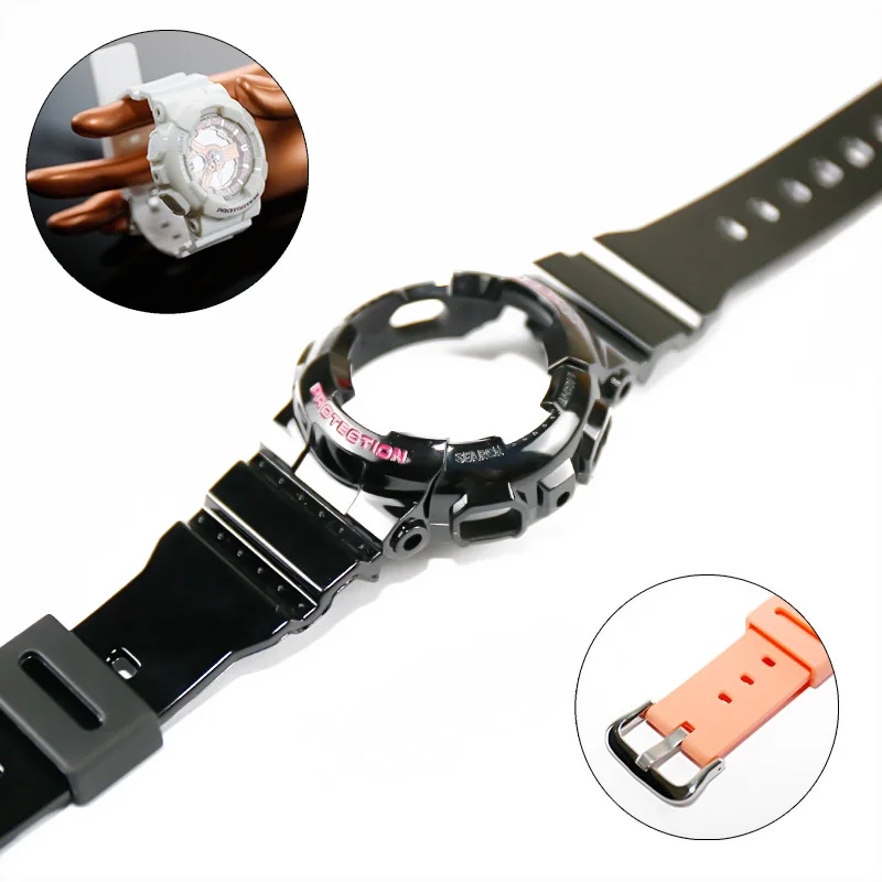 Bright black rose Натуральный камень смола подходит для объектива с оптическими зумом Casio Часы baby-g BA-111 BA-110 BA-112 BA-120 BA-125 часы аксессуары леди ремешок для наручных часов - Цвет ремешка: Bright black rose