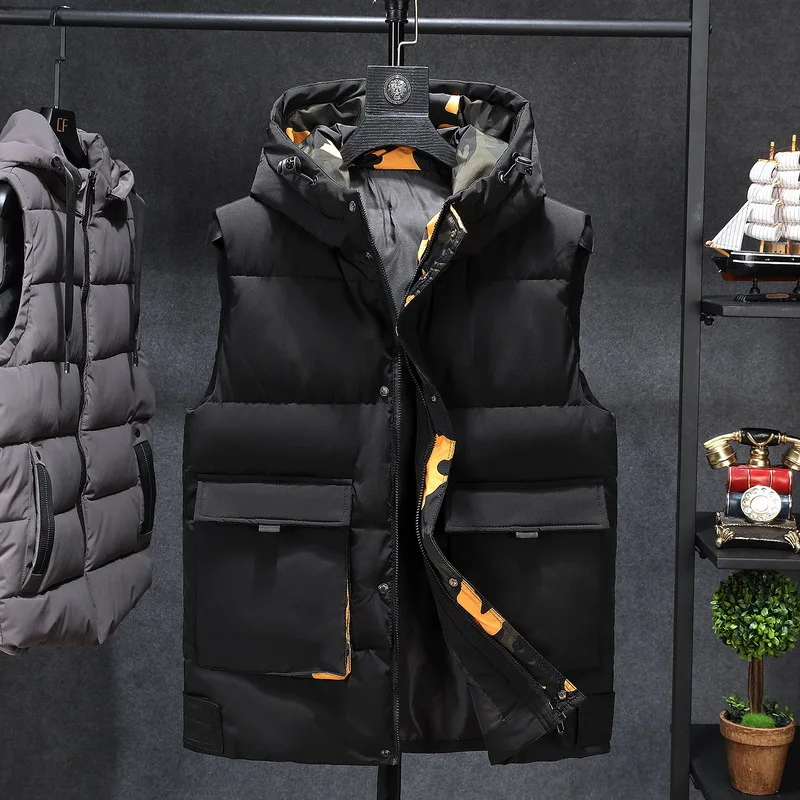 Зимний теплый хлопковый жилет размера плюс 8XL 7XL 6XL 5XL с камуфляжным рисунком без