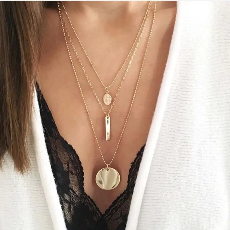 gold Bijoux(украшения своими руками) Ромашка золотистый цвет, много слоев блестки массивные Биб-серьги и колье-чокер для женщин ювелирные изделия в стиле "Бохо" Kolye - Окраска металла: gold