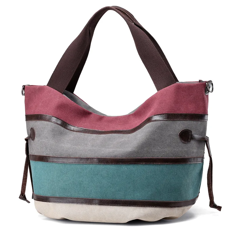 Летняя новая стильная контрастная цветное соединение в полоску Женская сумка через плечо сумка повседневная сумка тканевая через плечо