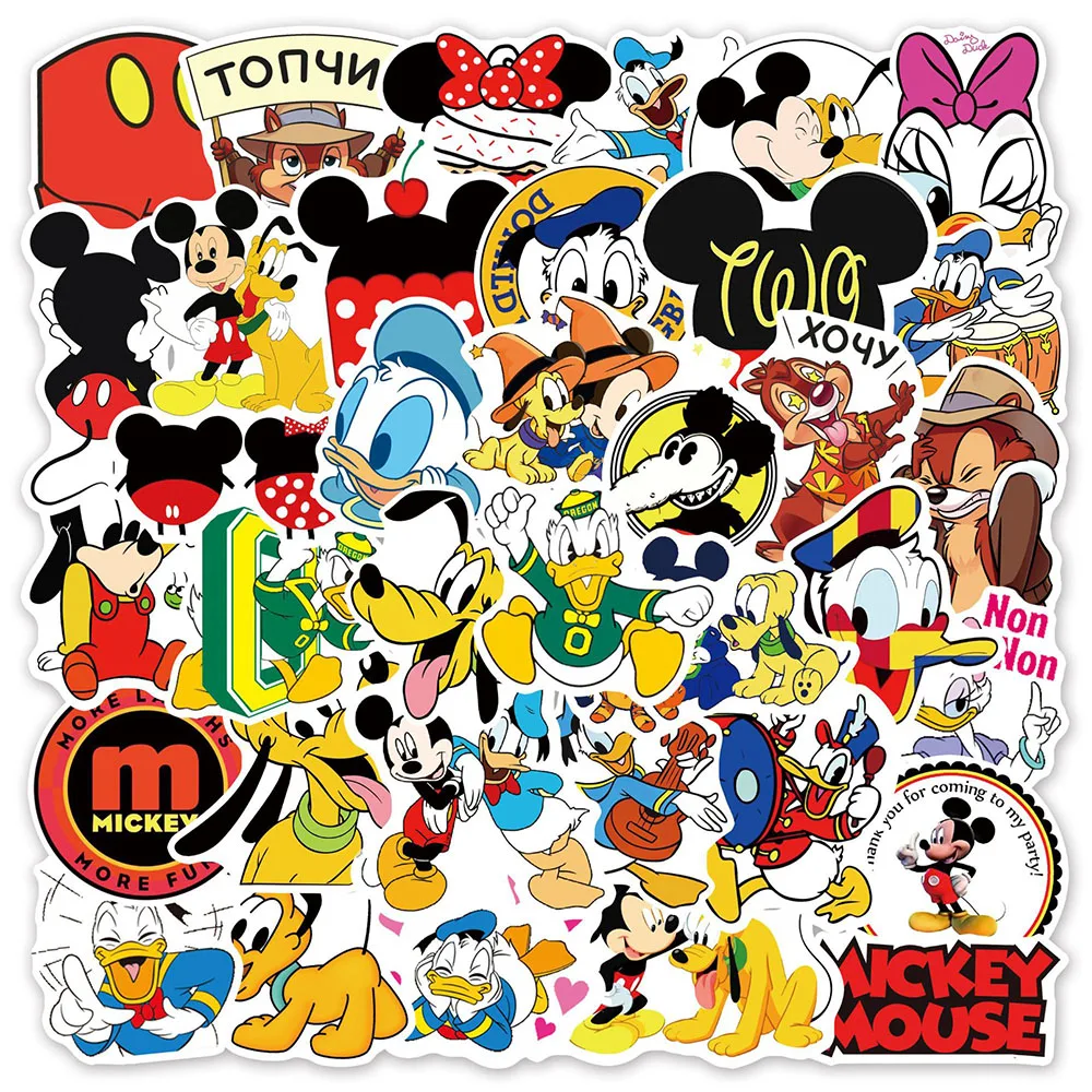 10/30/50pcs Disney Mickey Mouse and Donald Duck Cartoon Stickers Kids Toy Graffiti Decal Phone Bike Laptop Guitar Cute Sticker 50pcs creative cartoon blue mouse baby stickers harajuku cafe laptop luggage for diy waterproof creative sticker graffiti decals