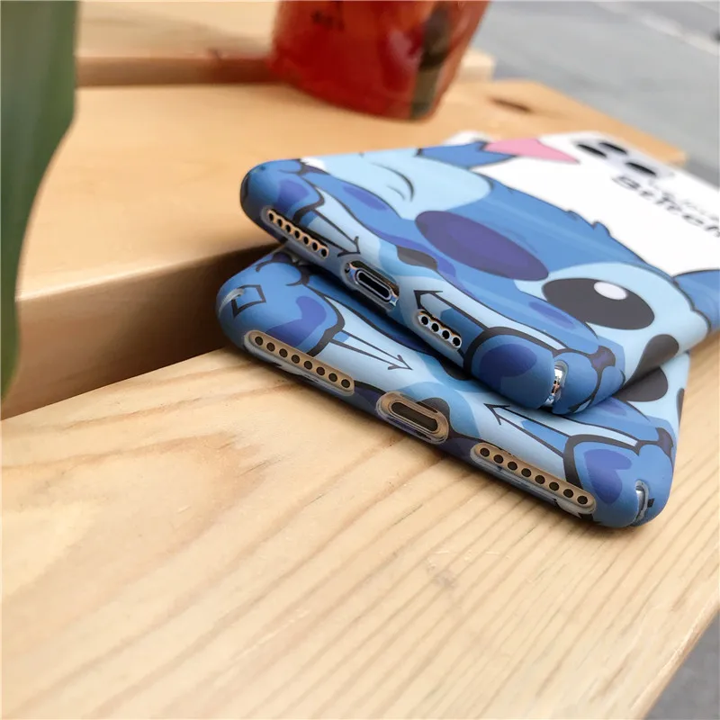 Милый мультяшный счастливый Ститч чехол для телефона для iPhone 11 Pro Xs MAX Xr X 7 8 6 6splus смешная Раскрашенная Пара Жесткий чехол из поликарбоната чехол s Fundas