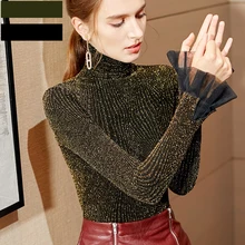 Новые Топы с высоким горлом для латинских танцев, рубашка с пайетками, женское осеннее платье, яркая рубашка с длинным рукавом, топы для бальных танцев BI049