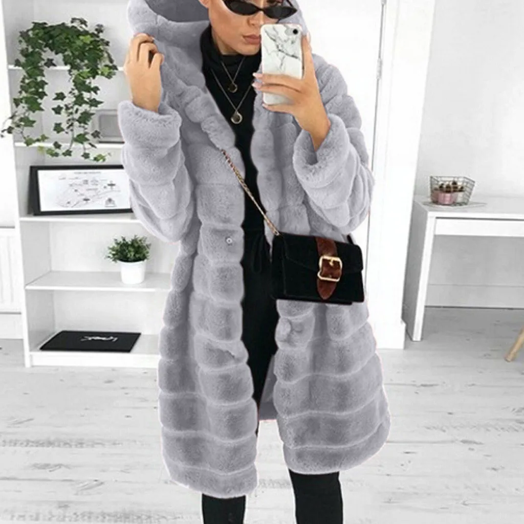 Chaleco cálido de Invierno para mujer, chalecos de piel sintética de felpa sólida, informal, sin mangas, con capucha, largo, prendas de vestir, novedad de 2020