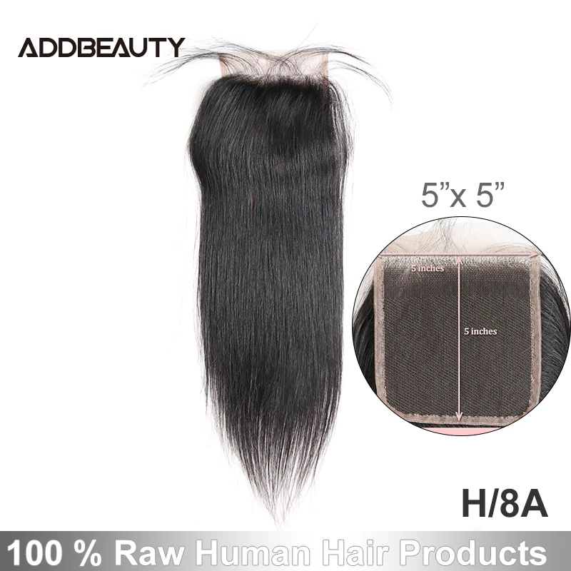 【Addbeauty】Straight 1"-20" H бразильский Волосы remy застежка предварительно вырезанные один размер человеческих волос 5x5 HD Transaprent Кружева Закрытие
