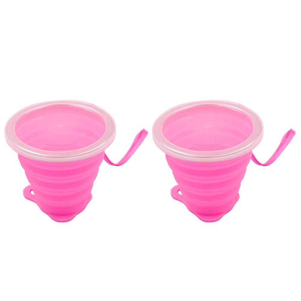 2pcs Pink Складная чашка для путешествий, кемпинга, с крышкой, силиконовая складная чашка, выдвижная, большая емкость, переносная, для улицы, для переноски, кофейная кружка - Цвет: 2pcs Pink