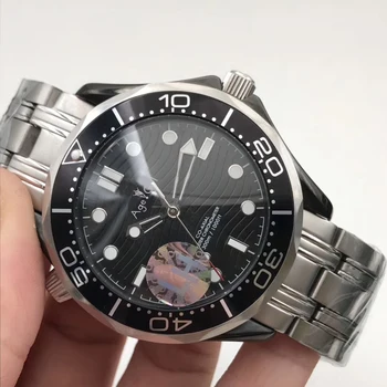 

Luxury Brand New Men Automatic Mechanical Watch Silver Black Rubber Canvas James Bond 007 Ceramic Crystal Sapphire Glass Back