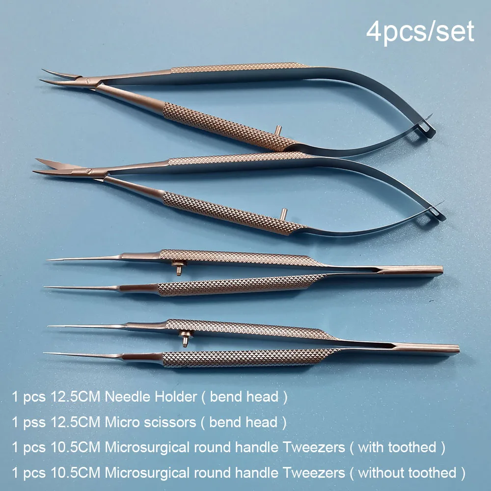 New 4pcs font b set b font ophthalmic microsurgical instruments 12 5cm scissors Needle holders tweezers
