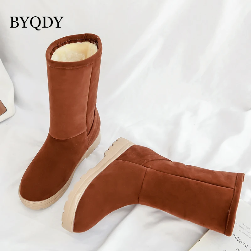 BYQDY/Новые модные замшевые теплые зимние ботинки зимние повседневные ботильоны на платформе и высоком блочном каблуке Женская обувь, большие размеры 34-50